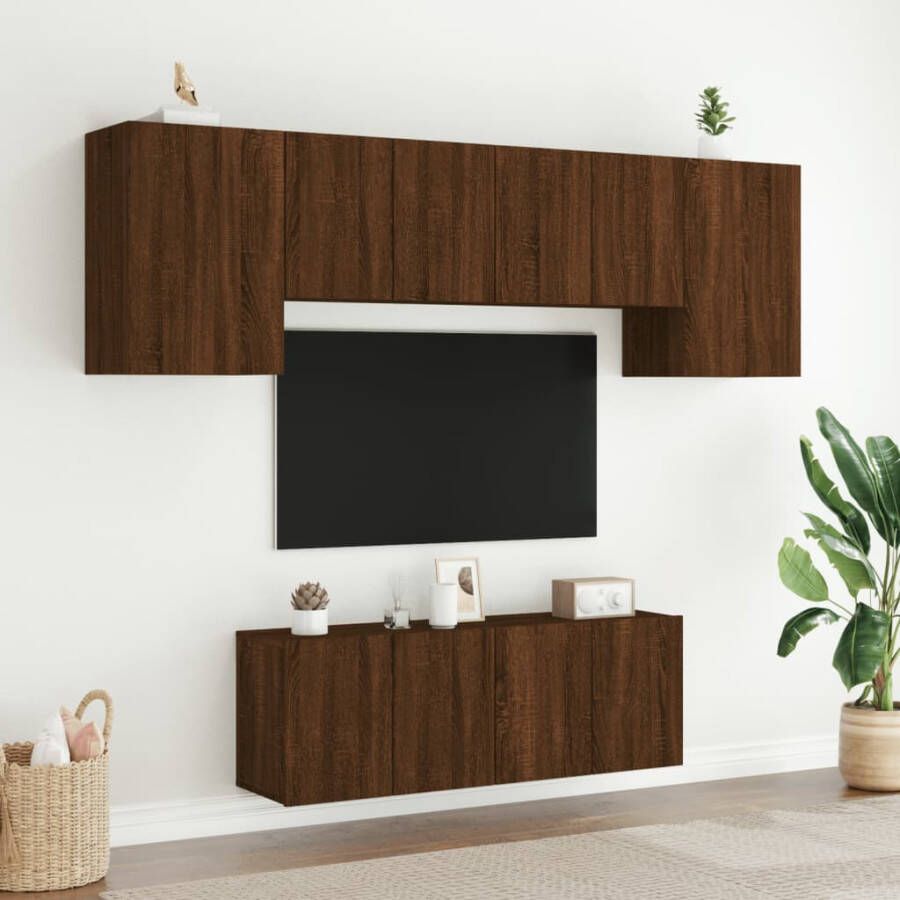VidaXL -6-delige-Tv-wandmeubelset-bewerkt-hout-bruineikenkleurig