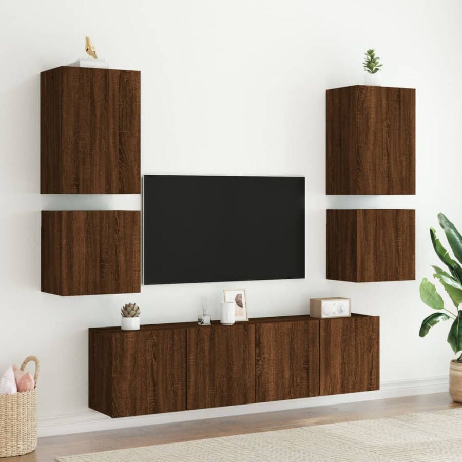 VidaXL -6-delige-Tv-wandmeubelset-bewerkt-hout-bruineikenkleurig