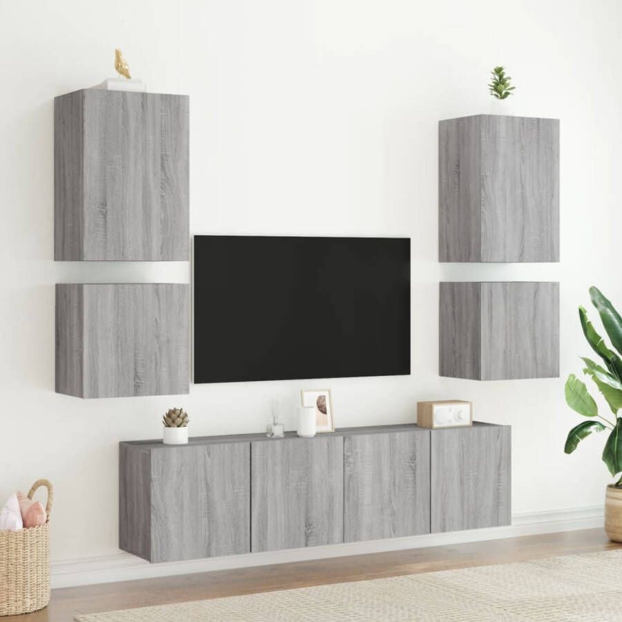 VidaXL -6-delige-Tv-wandmeubelset-bewerkt-hout-grijs-sonoma