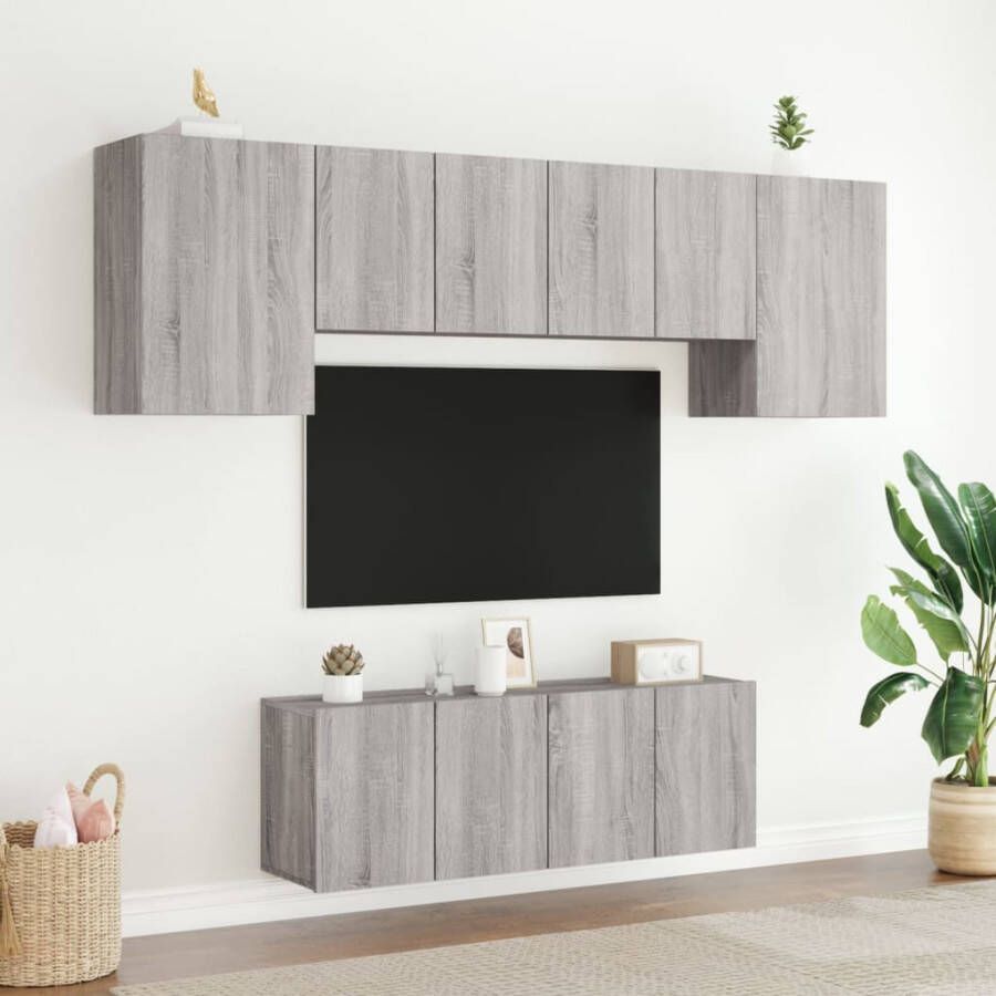 VidaXL -6-delige-Tv-wandmeubelset-bewerkt-hout-grijs-sonoma