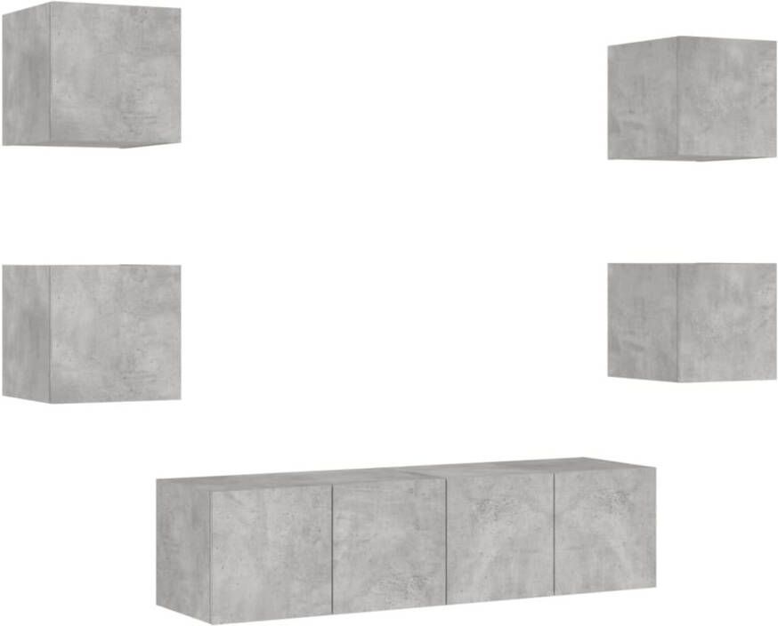 VidaXL -6-delige-Tv-wandmeubelset-met-LED-bewerkt-hout-betongrijs - Foto 3