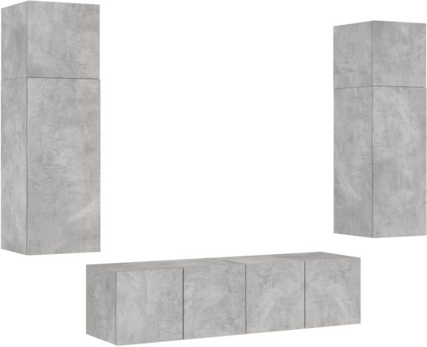 VidaXL -6-delige-Tv-wandmeubelset-met-LED-bewerkt-hout-betongrijs - Foto 3