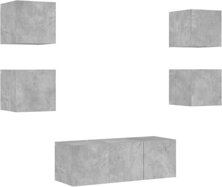 VidaXL -6-delige-Tv-wandmeubelset-met-LED-bewerkt-hout-betongrijs - Foto 3