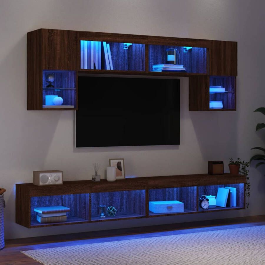VidaXL -6-delige-Tv-wandmeubelset-met-LED-bewerkt-hout-bruineikenkleur - Foto 2