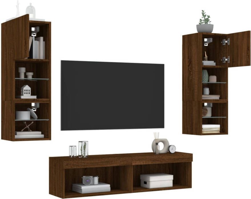 VidaXL -6-delige-Tv-wandmeubelset-met-LED-bewerkt-hout-bruineikenkleur - Foto 4