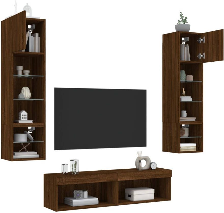 VidaXL -6-delige-Tv-wandmeubelset-met-LED-bewerkt-hout-bruineikenkleur - Foto 4