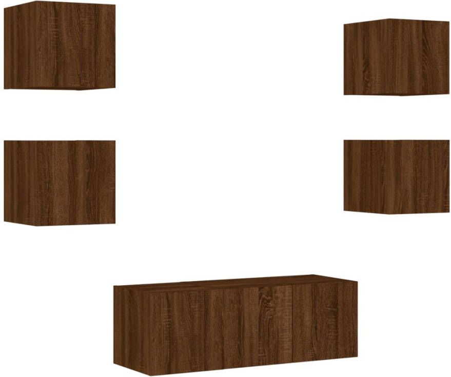 VidaXL -6-delige-Tv-wandmeubelset-met-LED-bewerkt-hout-bruineikenkleur - Foto 3