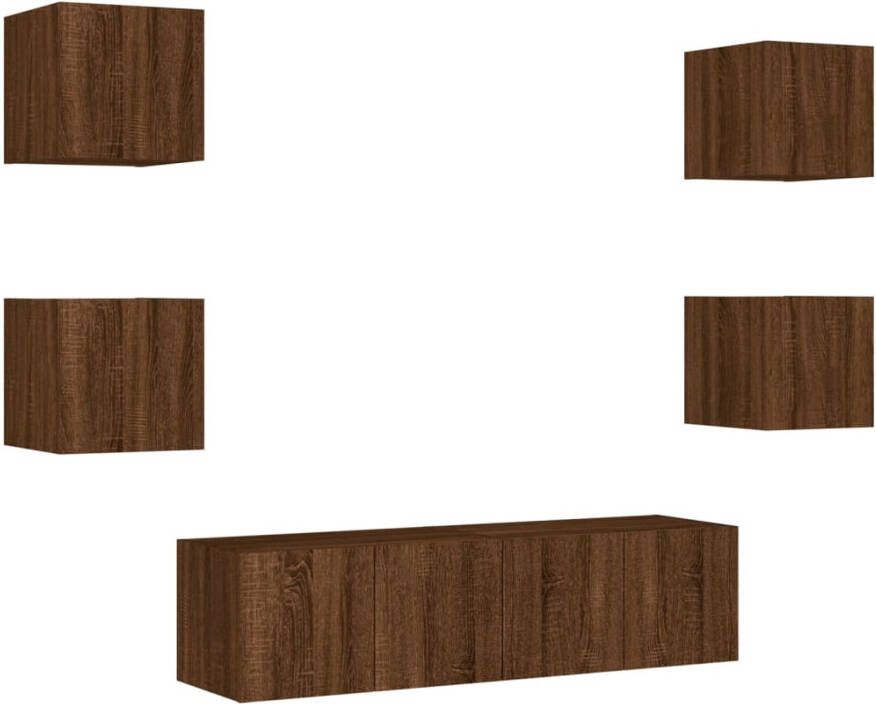 VidaXL -6-delige-Tv-wandmeubelset-met-LED-bewerkt-hout-bruineikenkleur - Foto 3