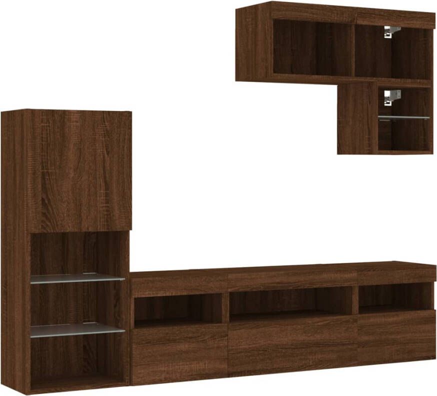 VidaXL -6-delige-Tv-wandmeubelset-met-LED-bewerkt-hout-bruineikenkleur - Foto 3