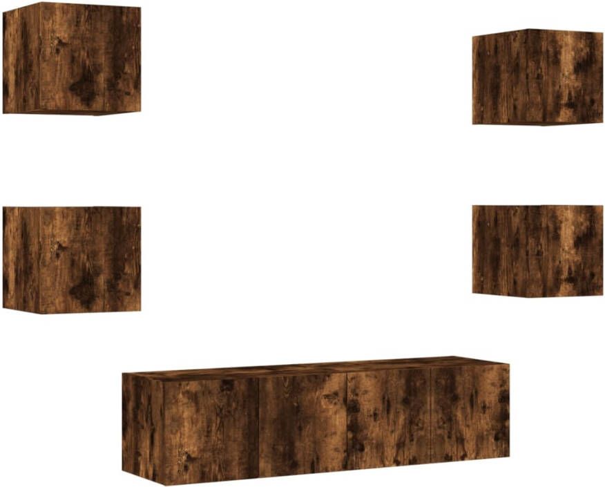 VidaXL -6-delige-tv-wandmeubelset-met-LED-bewerkt-hout-gerookt-eiken - Foto 3