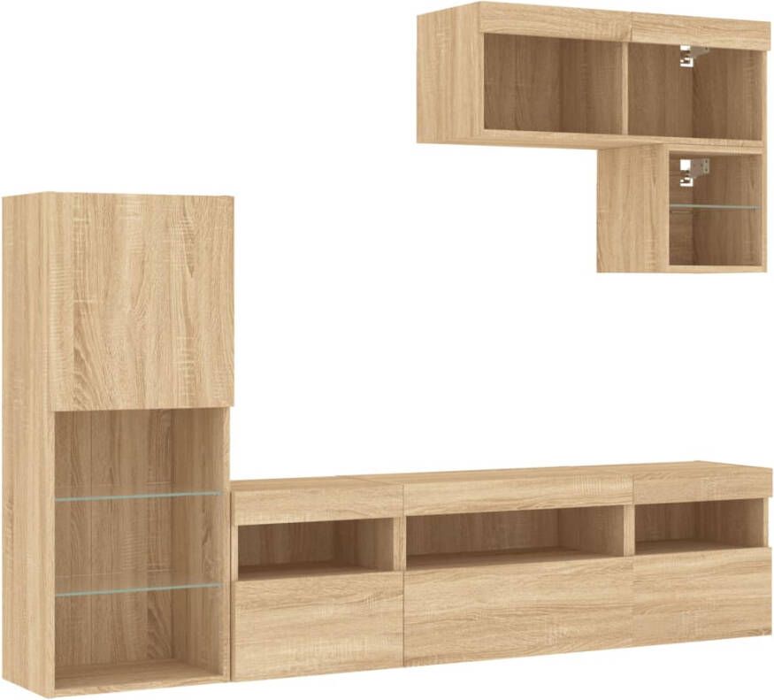 VidaXL -6-delige-Tv-wandmeubelset-met-LED-bewerkt-hout-sonoma-eiken - Foto 3
