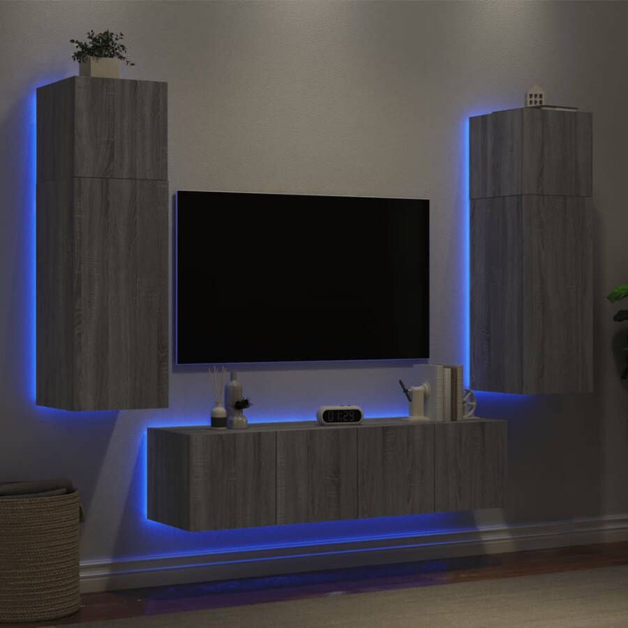 VidaXL -6-delige-Tv-wandmeubelset-met-LED-grijs-sonoma-eikenkleurig