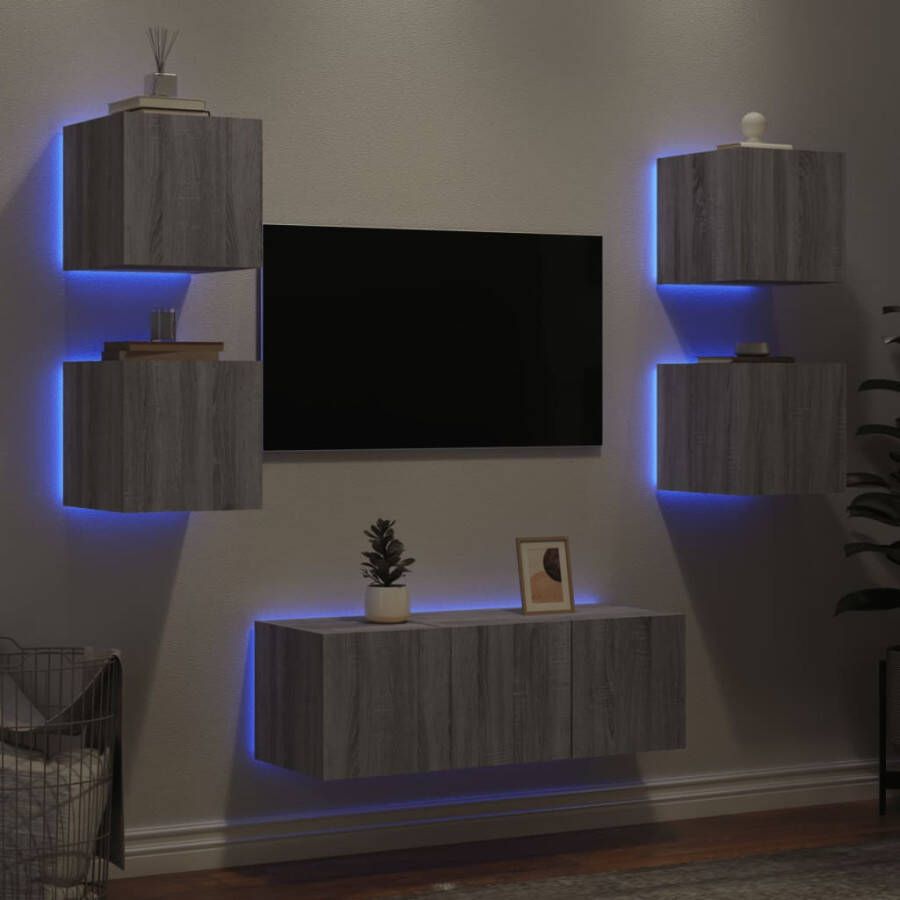 VidaXL -6-delige-Tv-wandmeubelset-met-LED-grijs-sonoma-eikenkleurig
