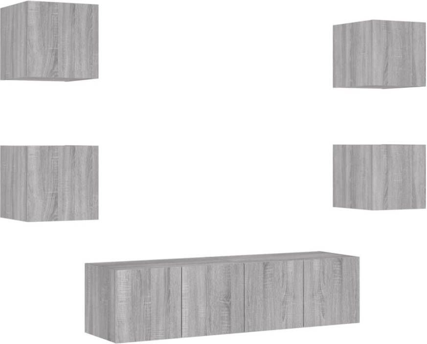 VidaXL -6-delige-Tv-wandmeubelset-met-LED-grijs-sonoma-eikenkleurig - Foto 3