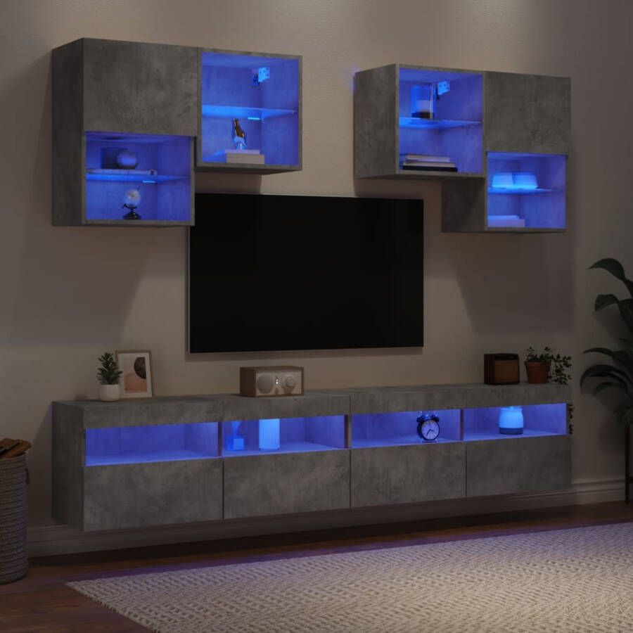 VidaXL -6-delige-Tv-wandmeubelset-met-LED-verlichting-betongrijs