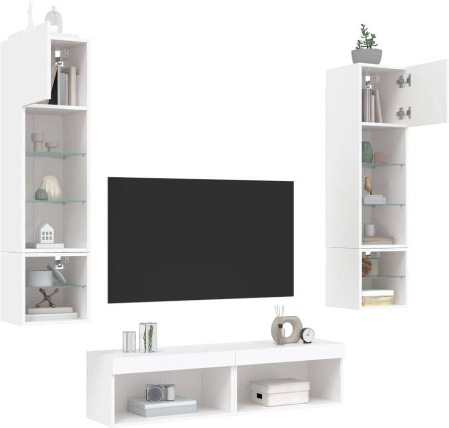 VidaXL -6-delige-Tv-wandmeubelset-met-LED-verlichting-bewerkt-hout-wit - Foto 4