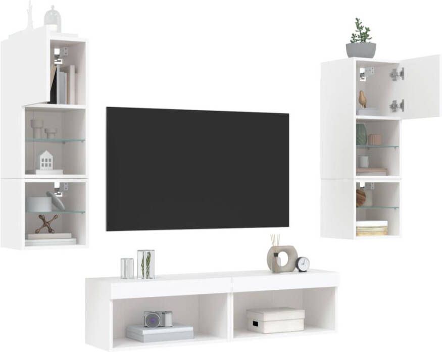 VidaXL -6-delige-Tv-wandmeubelset-met-LED-verlichting-bewerkt-hout-wit - Foto 4