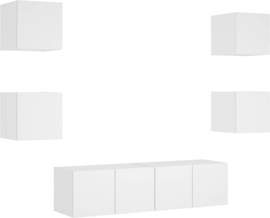 VidaXL -6-delige-Tv-wandmeubelset-met-LED-verlichting-bewerkt-hout-wit - Foto 3
