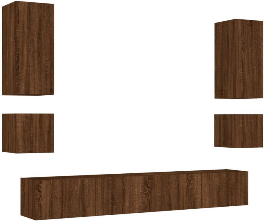 VidaXL -6-delige-tv-wandmeubelset-met-LED-verlichting-bruineikenkleurig - Foto 2