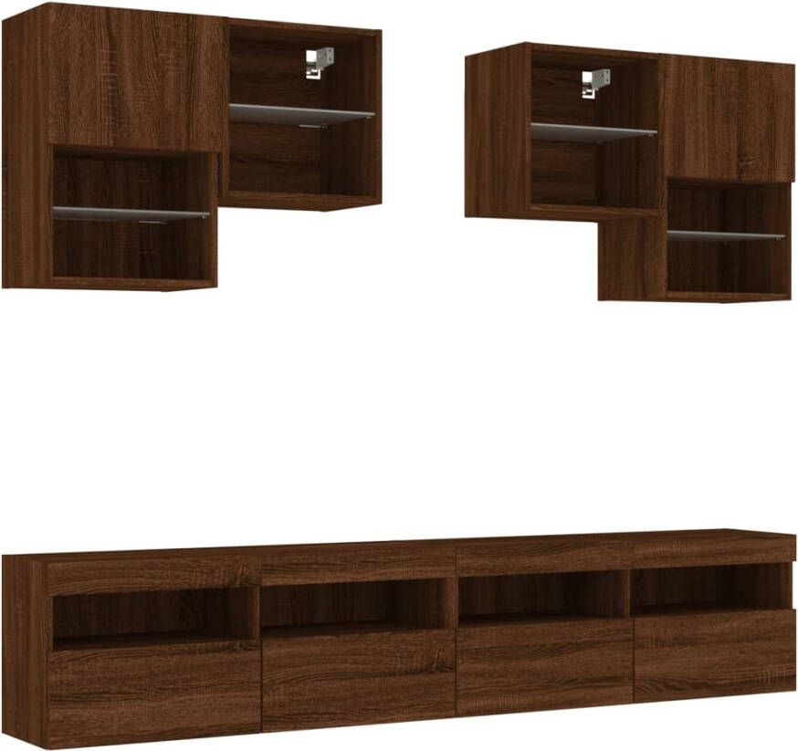 VidaXL -6-delige-Tv-wandmeubelset-met-LED-verlichting-bruineikenkleurig - Foto 3