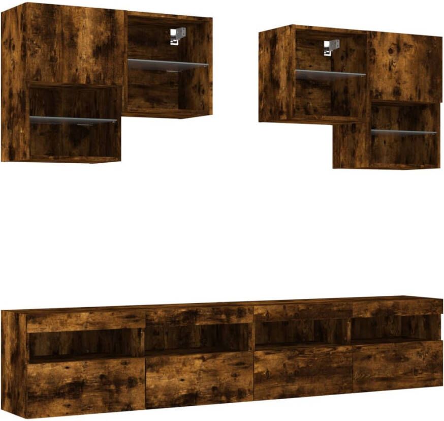 VidaXL -6-delige-Tv-wandmeubelset-met-LED-verlichting-gerookt-eiken - Foto 3