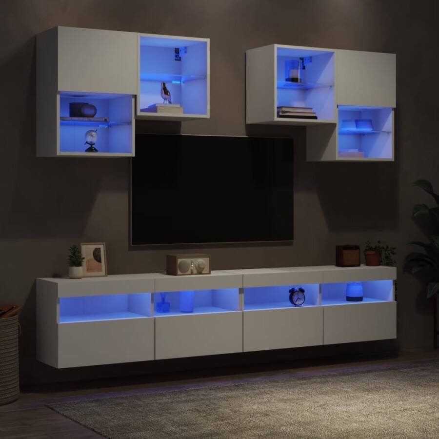 VidaXL -6-delige-Tv-wandmeubelset-met-LED-verlichting-wit