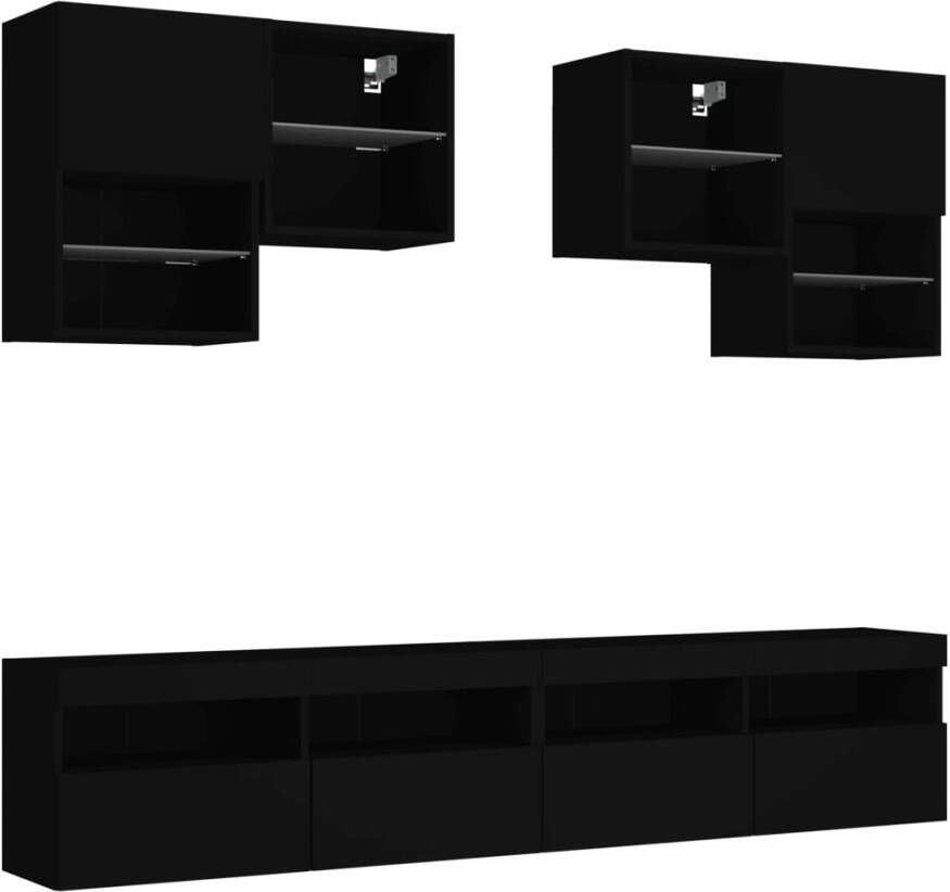 VidaXL -6-delige-Tv-wandmeubelset-met-LED-verlichting-zwart - Foto 3