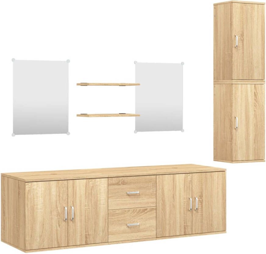 Vida XL 7-delige Badkamermeubelset bewerkt hout eikenkleurig SKU: V242562
