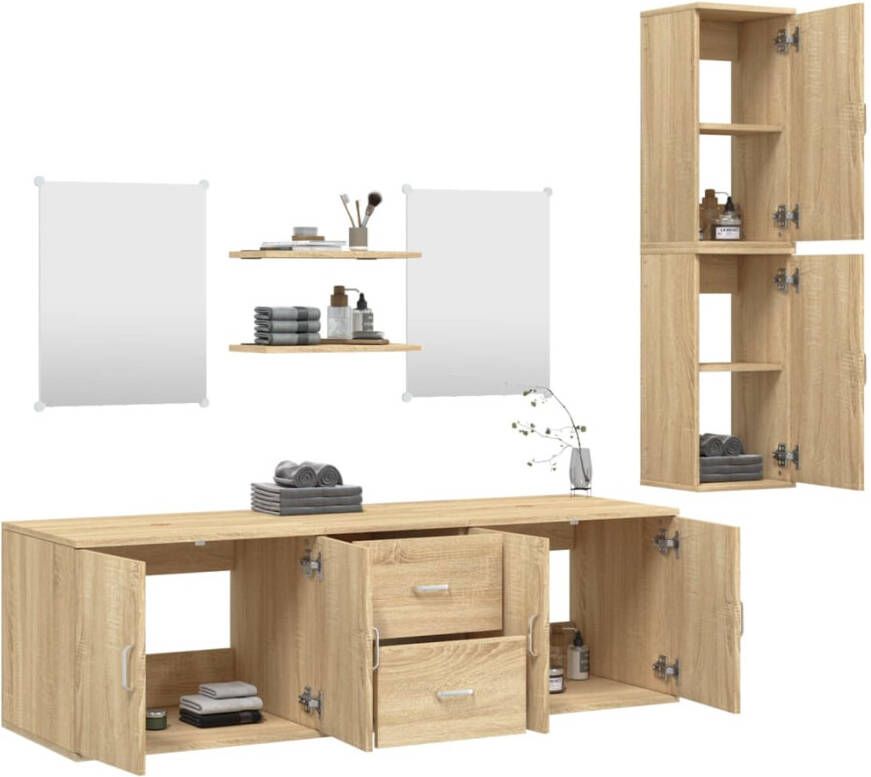 Vida XL 7-delige Badkamermeubelset bewerkt hout eikenkleurig SKU: V242562 - Foto 2