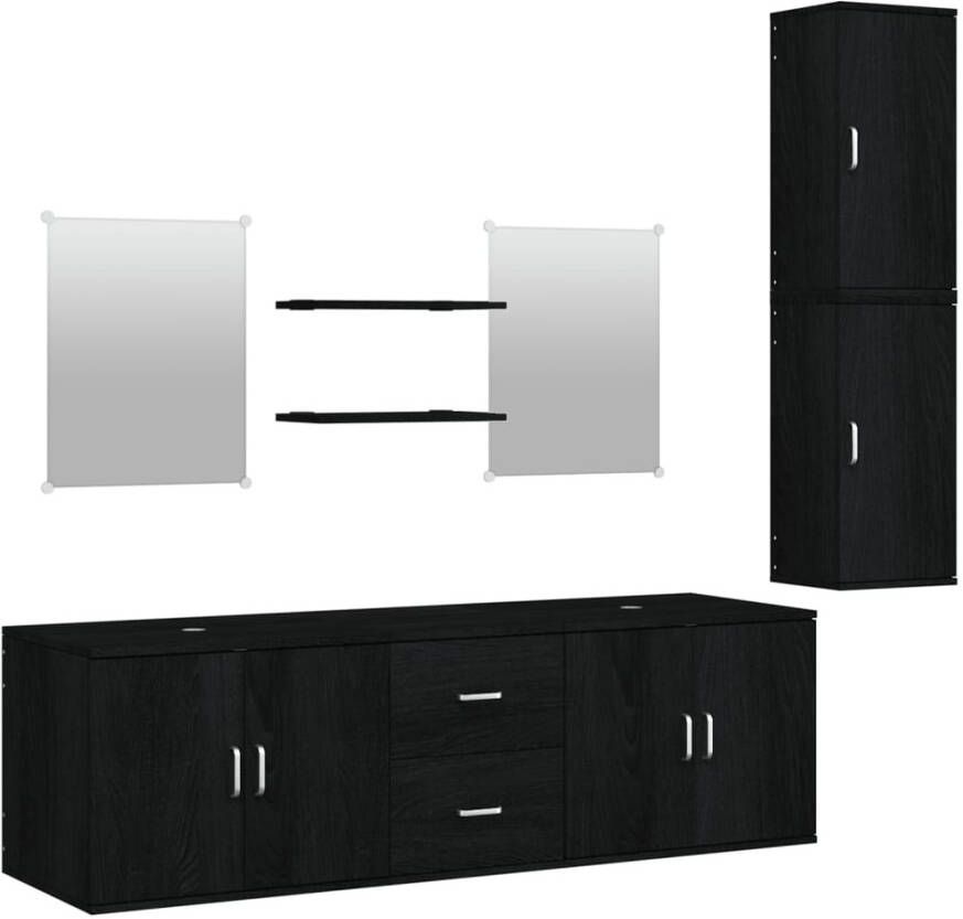Vida XL vidaXL 7-delige Badkamermeubelset bewerkt hout zwart-VXL-242561