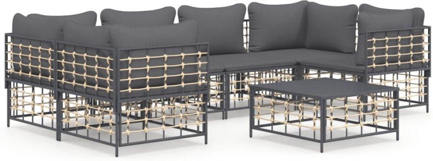 VIDAXL 7-delige Loungeset met kussens poly rattan antracietkleurig - Foto 2