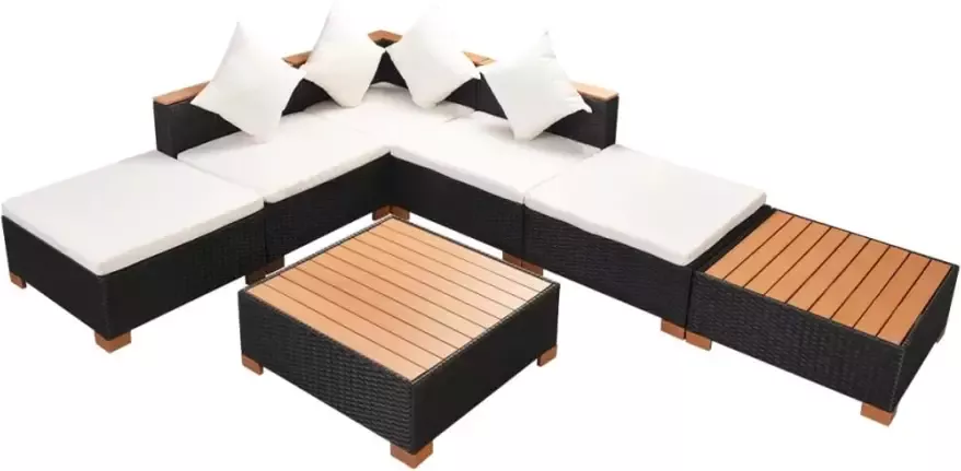 VIDAXL 7-delige Loungeset met kussens poly rattan zwart - Foto 3