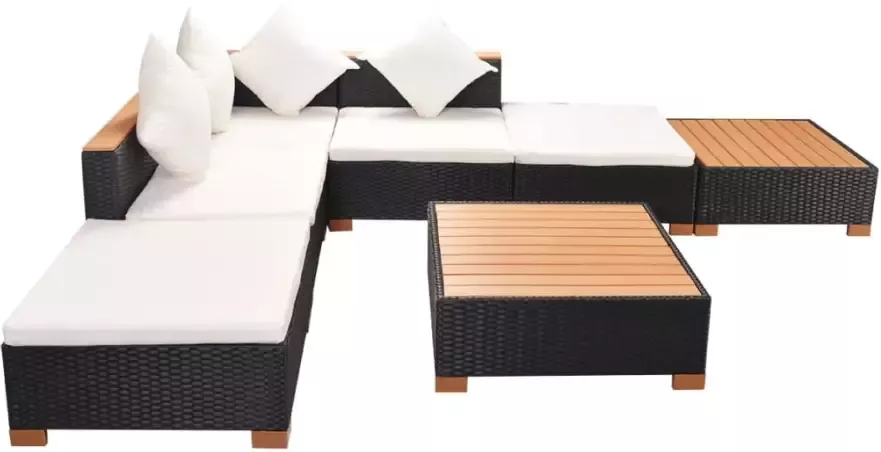 VIDAXL 7-delige Loungeset met kussens poly rattan zwart - Foto 2