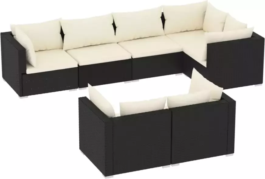 VidaXL 7-delige Loungeset met kussens poly rattan zwart - Foto 3