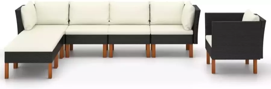 VidaXL 7-delige Loungeset poly rattan en eucalyptushout zwart - Foto 3