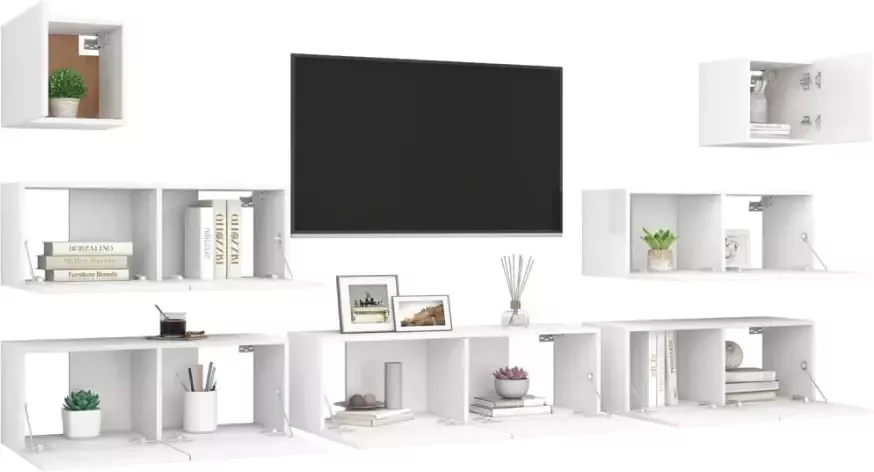 VIDAXL 7-delige Tv-meubelset bewerkt hout wit
