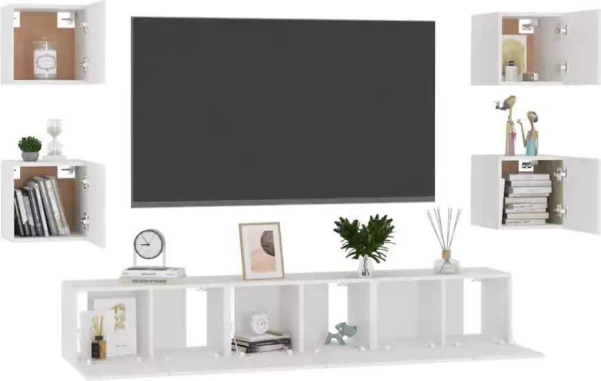 VidaXL 7-delige Tv-meubelset bewerkt hout wit - Foto 2