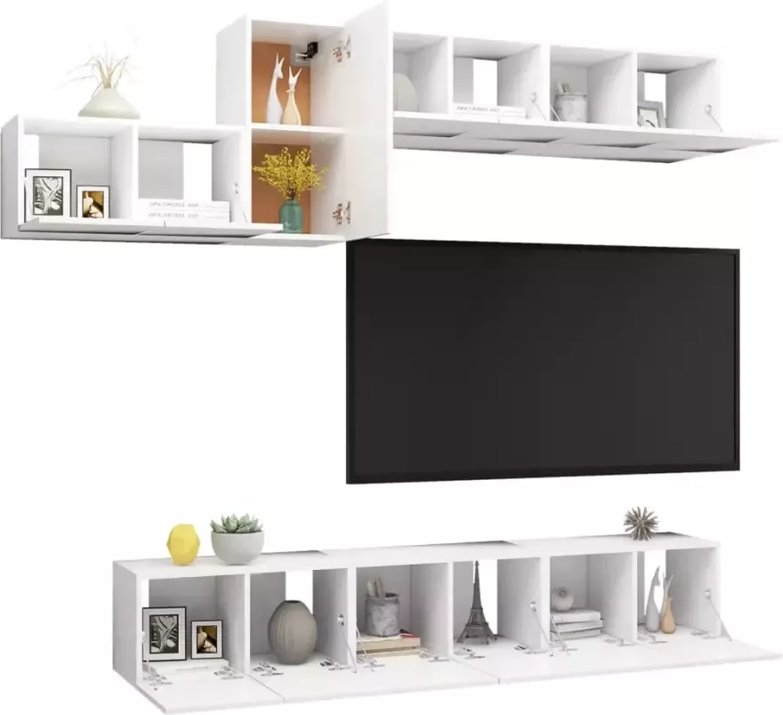 VidaXL 7-delige Tv-meubelset bewerkt hout wit