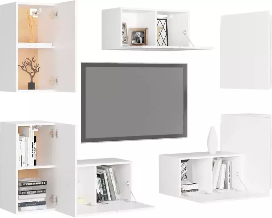 VidaXL 7-delige Tv-meubelset bewerkt hout wit