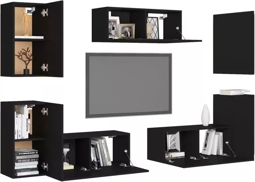 VidaXL -7-delige-Tv-meubelset-spaanplaat-zwart - Foto 2
