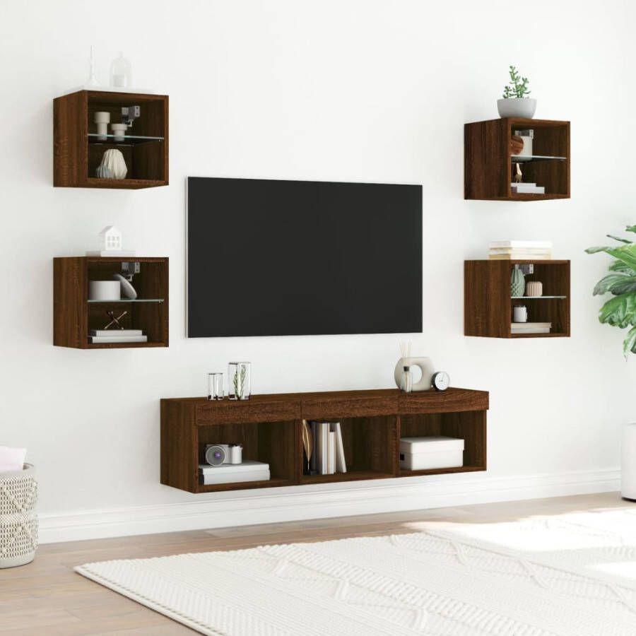 VidaXL -7-delige-Tv-wandmeubelset-met-LED-bewerkt-hout-bruineikenkleur