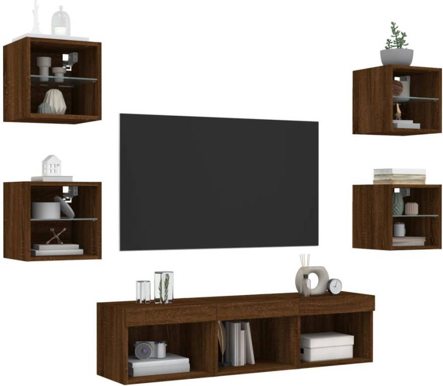 VidaXL -7-delige-Tv-wandmeubelset-met-LED-bewerkt-hout-bruineikenkleur - Foto 4