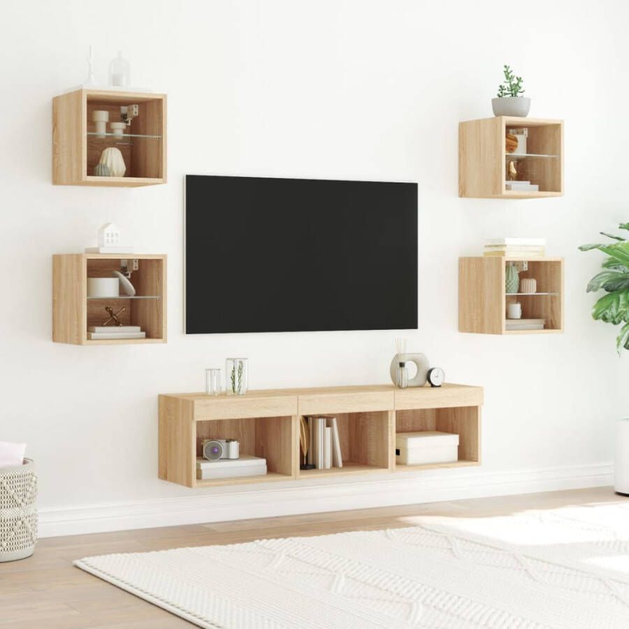 VidaXL -7-delige-Tv-wandmeubelset-met-LED-bewerkt-hout-sonoma-eiken