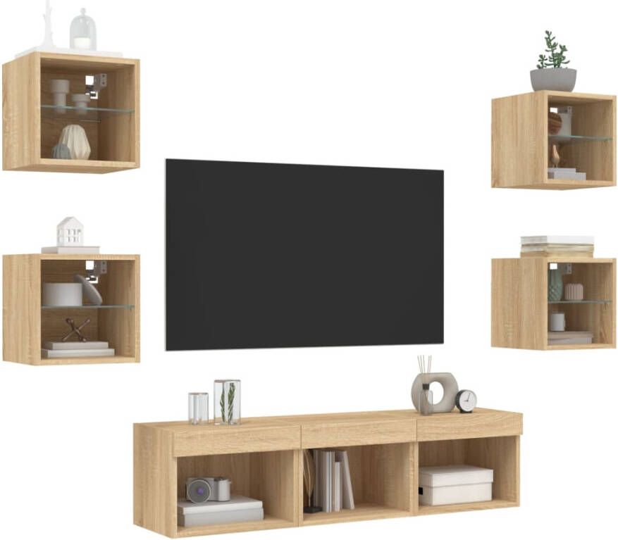 VidaXL -7-delige-Tv-wandmeubelset-met-LED-bewerkt-hout-sonoma-eiken - Foto 4