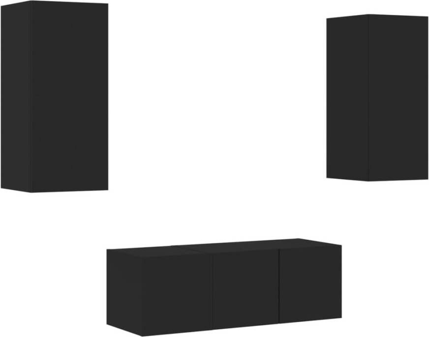 VidaXL -7-delige-tv-wandmeubelset-met-LED-bewerkt-hout-zwart - Foto 3