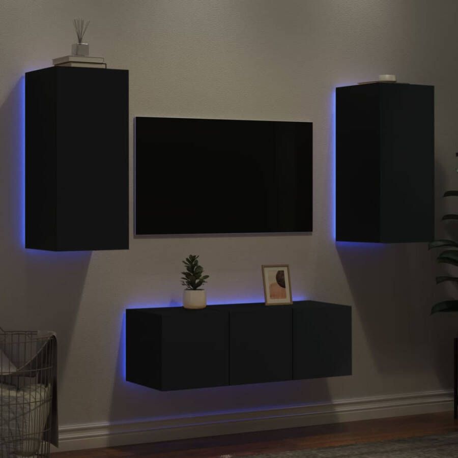 VidaXL -7-delige-tv-wandmeubelset-met-LED-bewerkt-hout-zwart