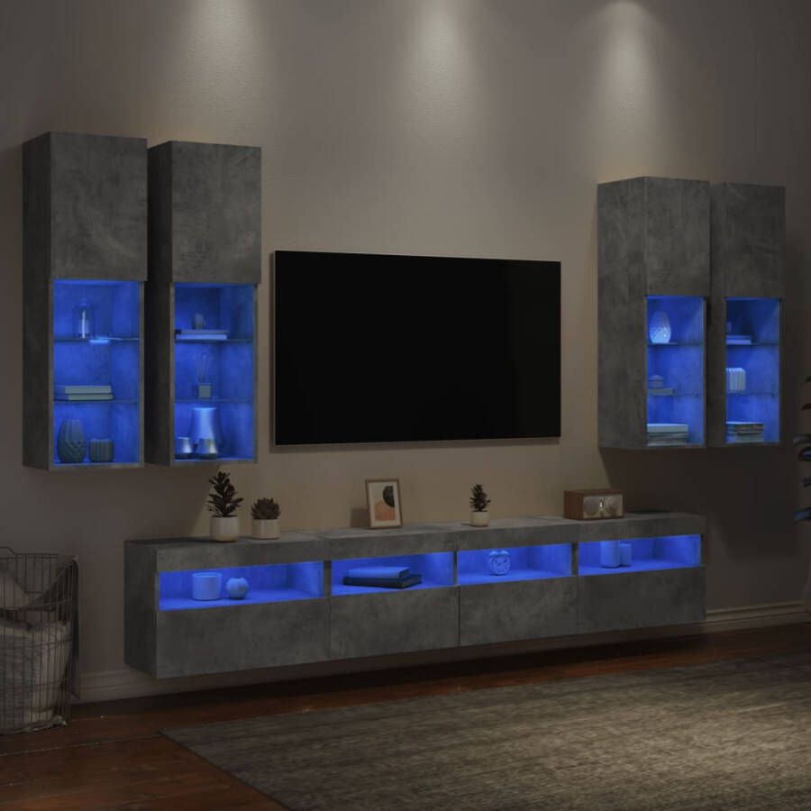 VidaXL -7-delige-Tv-wandmeubelset-met-LED-verlichting-betongrijs