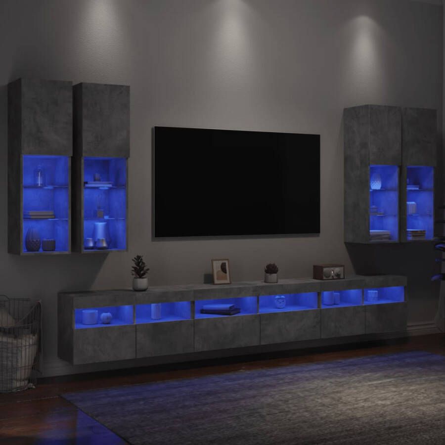 VidaXL -7-delige-Tv-wandmeubelset-met-LED-verlichting-betongrijs - Foto 2