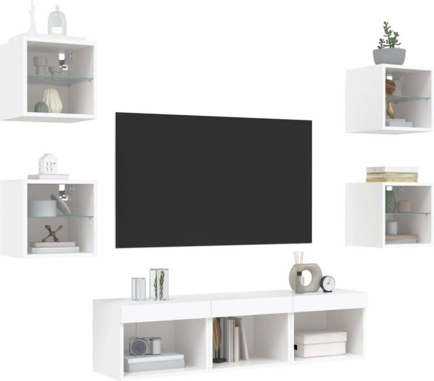 VidaXL -7-delige-Tv-wandmeubelset-met-LED-verlichting-bewerkt-hout-wit - Foto 4