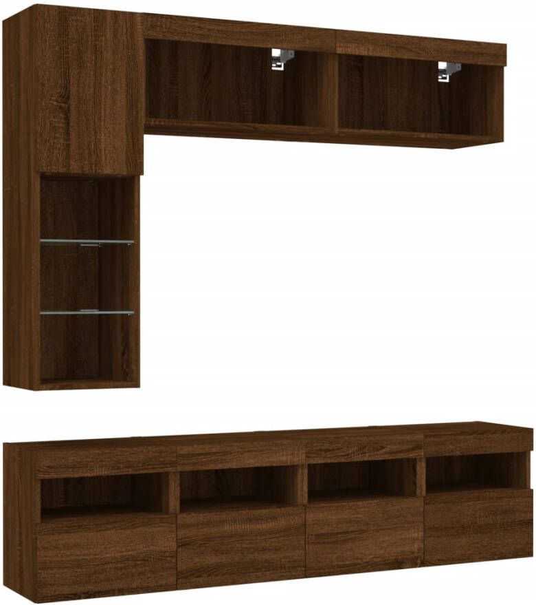 VidaXL -7-delige-Tv-wandmeubelset-met-LED-verlichting-bruineikenkleurig - Foto 3
